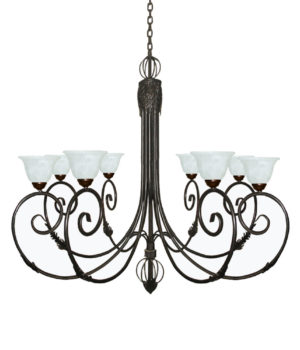 WAGON 8 LIGHT CHANDELIER WITH GLASS CUPS