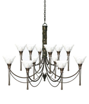 TORCH 12 LIGHT CHANDELIER WITH GLASS CUPS