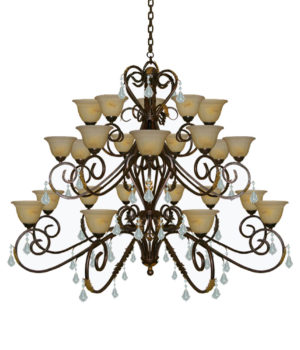 FAIRYTALE 25 LIGHT CHANDELIER -FERNS+CRYSTALS WITH GLASS CUPS