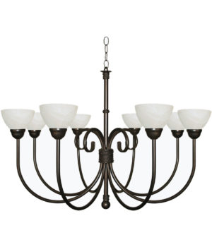 SCROLL 8 LIGHT CHANDELIER WITH GLASS CUPS