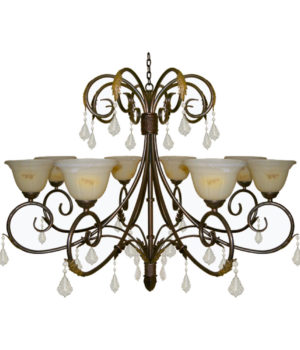GLORIA 8 LIGHT CHANDELIER -FERNS+CRYSTALS WITH GLASS CUPS